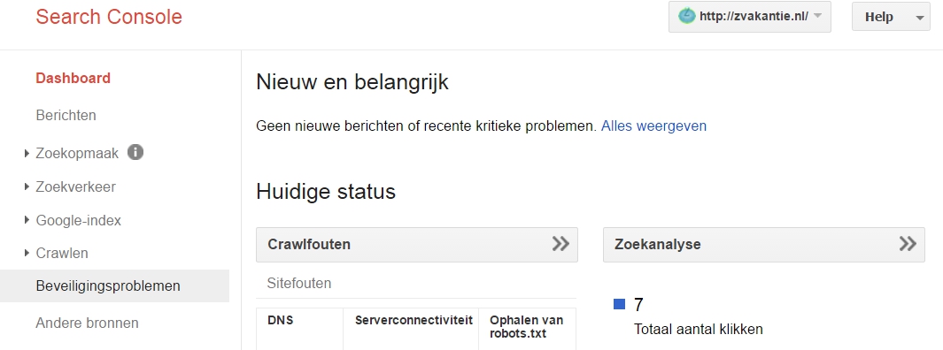 menu google webmaster tools