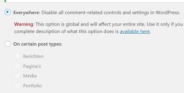 reacties uitzetten wordpress