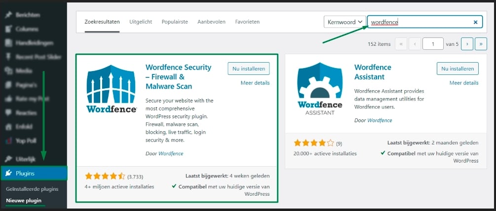 wordfence installeren