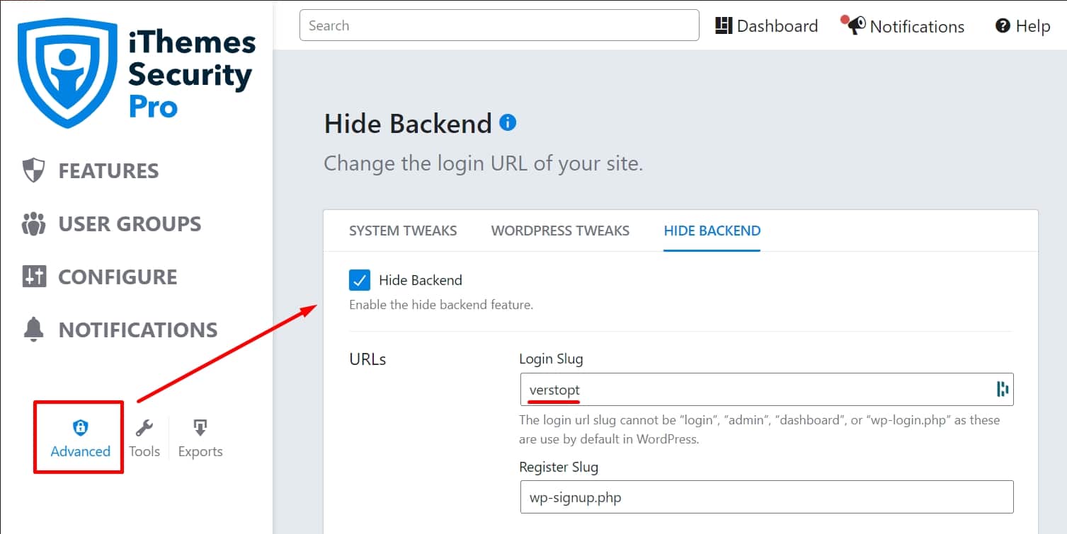 admin verbergen ithemes security