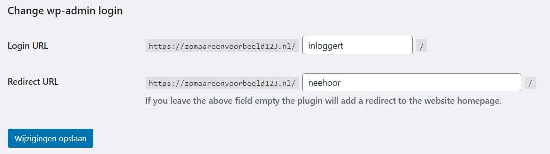 voorbeeld inlog adres veranderen